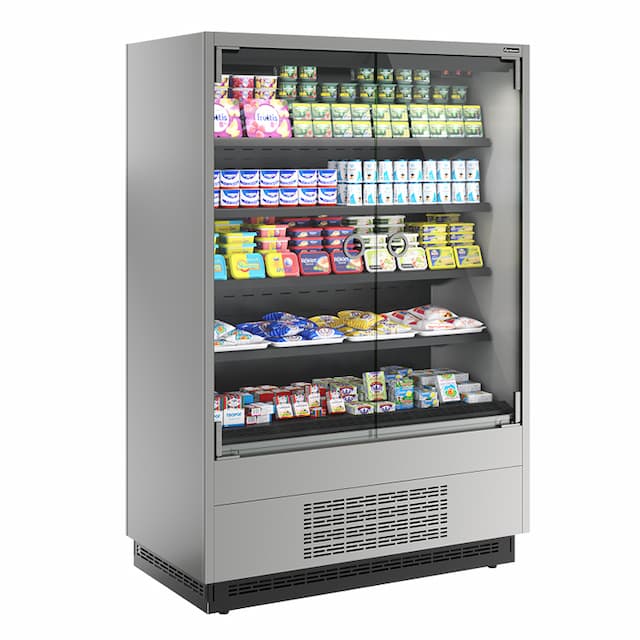 Витрина холодильная Carboma FC20-07 VM 1,3-1 0030 боковина металлическая с зеркалом (9006-9005) Cube 2 LIGHT фронт X0