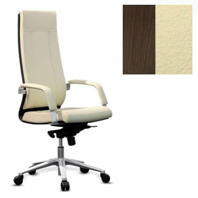 Кресло руководителя Юнитекс Торино New W натуральная кожа бежевая Savanna/дерево венге